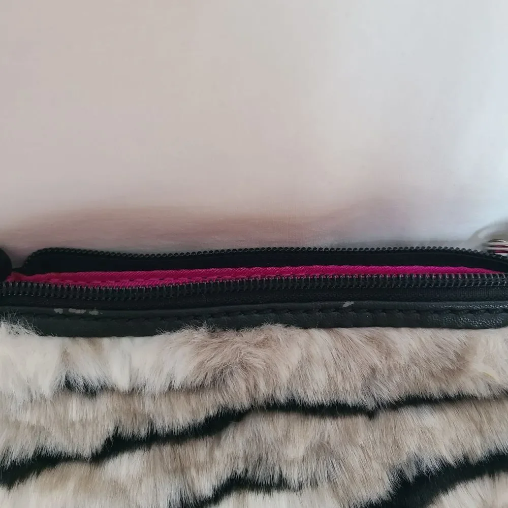 Juicy Couture Black and White Faux Fur Crossbody Bag Y2K